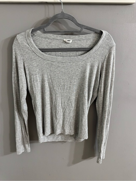 Cotton On Tops - Cotton On Light Gray Scoop Neck Long Sleeve Top
